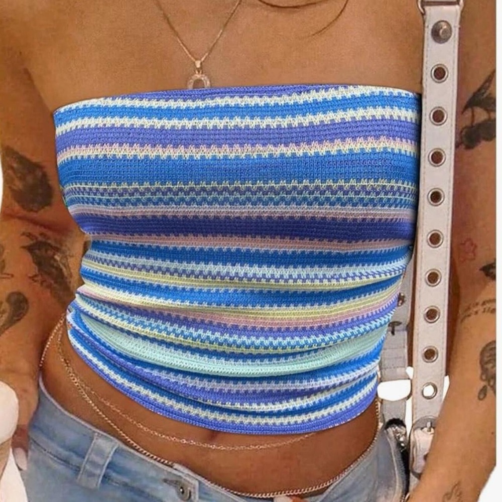 Vibrant Striped Blue Crop Top NEVER WORN!